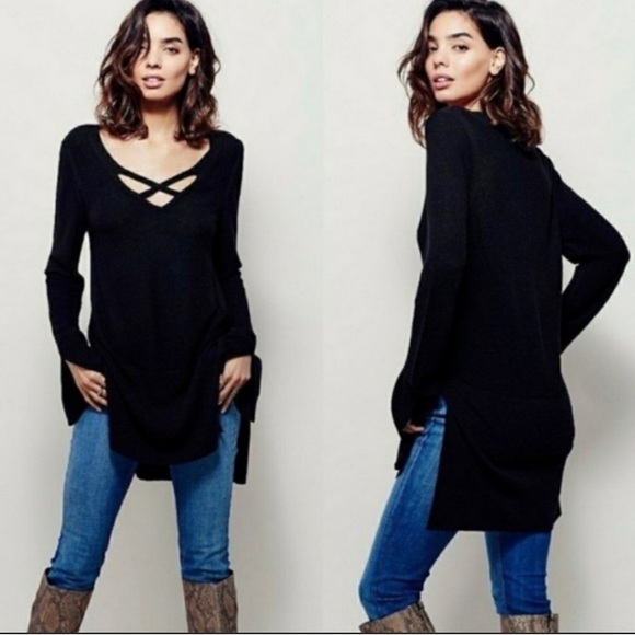 Free People Sweaters - Free People Andi Black Sweater Tunic Top